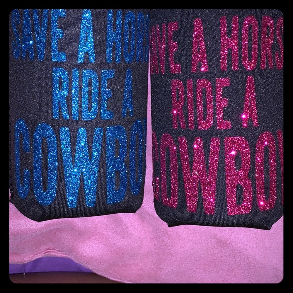Save a horse ride a cowboy coozie set of 2